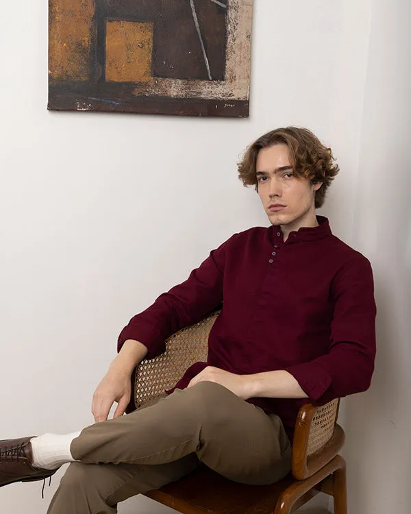 Maroon Chinese Collar Shirt
