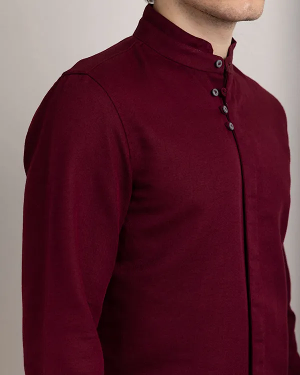 Maroon Chinese Collar Shirt