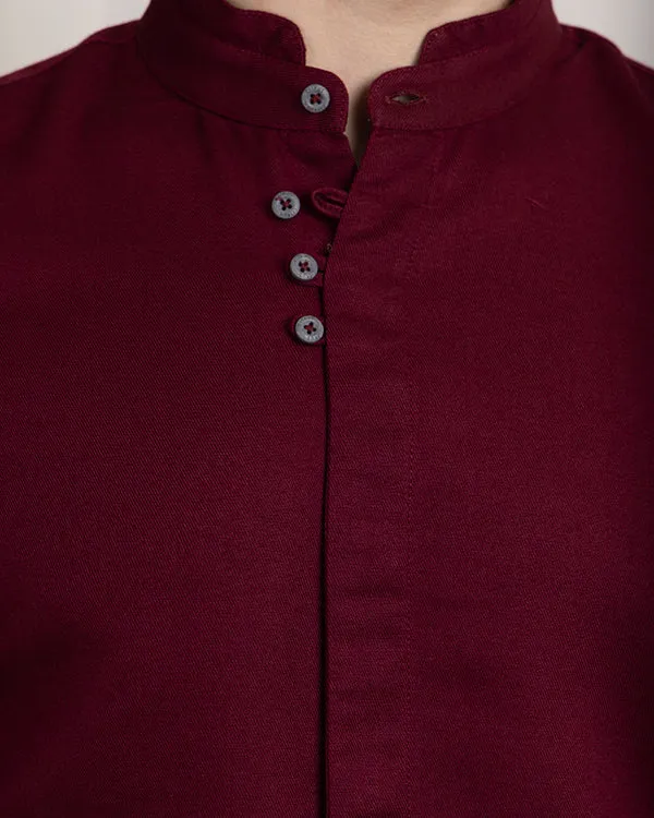 Maroon Chinese Collar Shirt