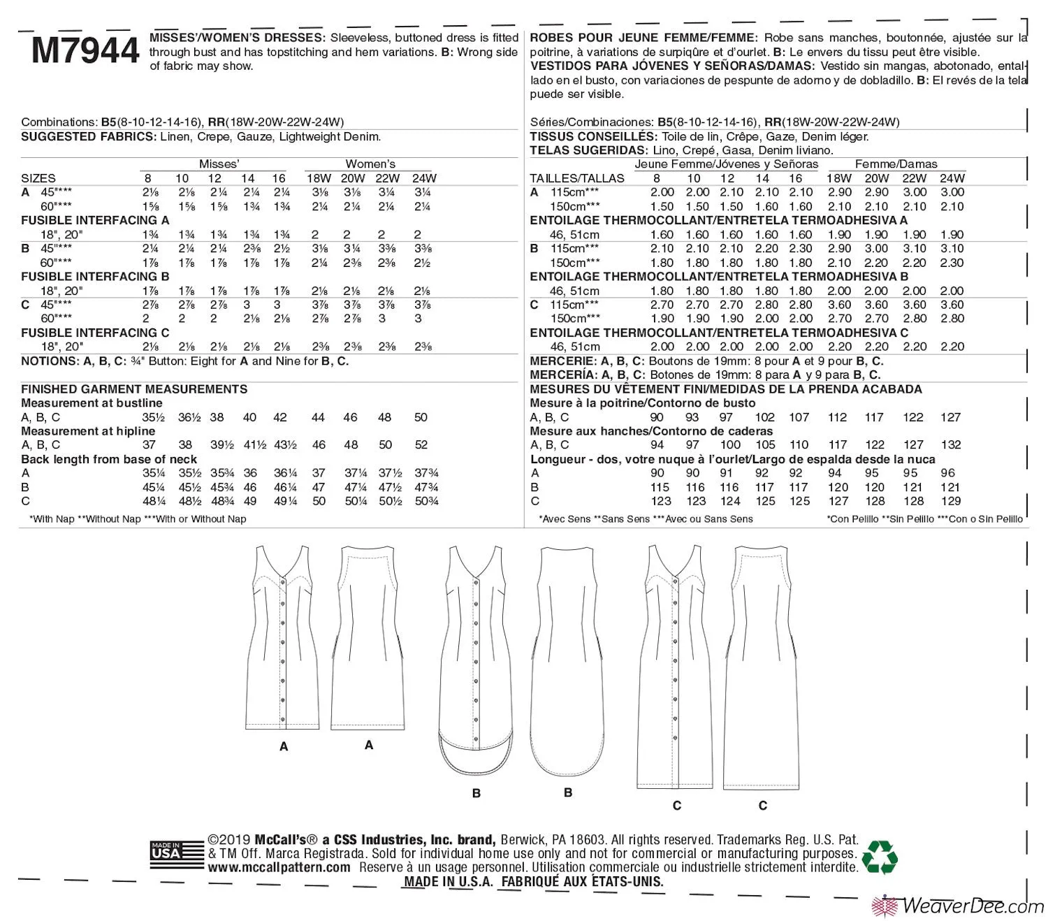 McCall's Pattern M7944 Misses'/Women's Dresses