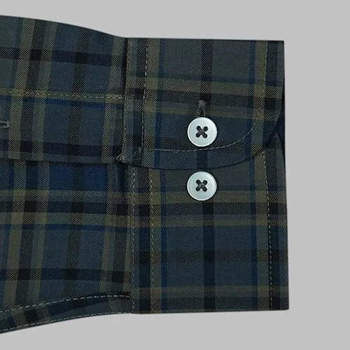 Men's 100% Cotton Plaid Checkered Full Sleeves Shirt (Blue)