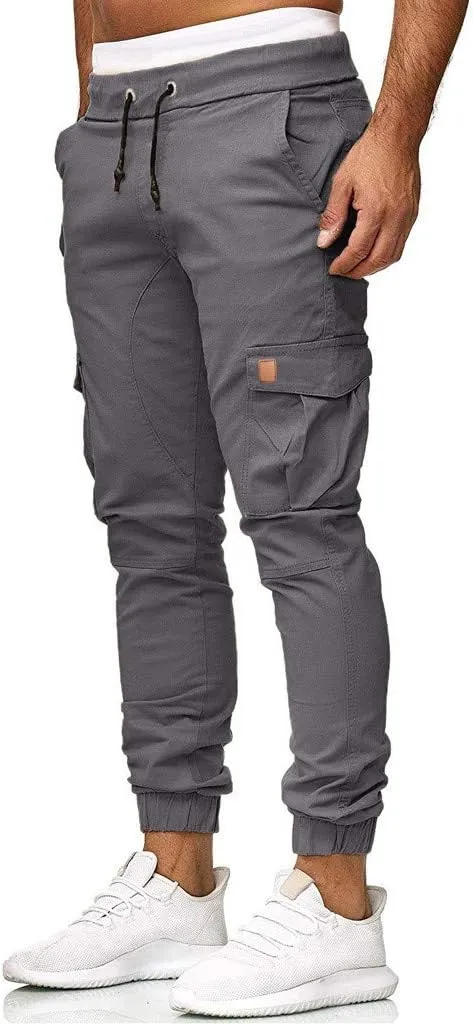 Mens Cargo Joggers Sweatpants Slim Fit Casual Workout Jogging Pants Lightweight Hiking Gym Trousers with Pockets