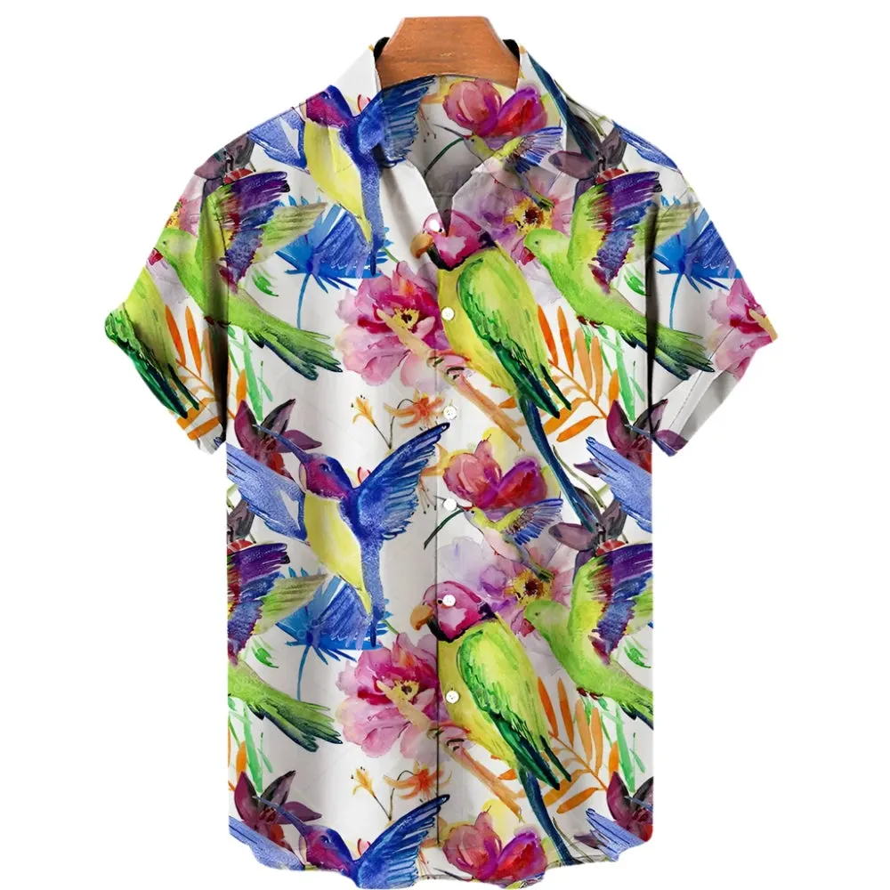 Men’s Floral 3D Printed Hawaiian Shirt – Stylish Flamingo Beach Blouse, Vacation Lapel Cuba Camisas Clothing