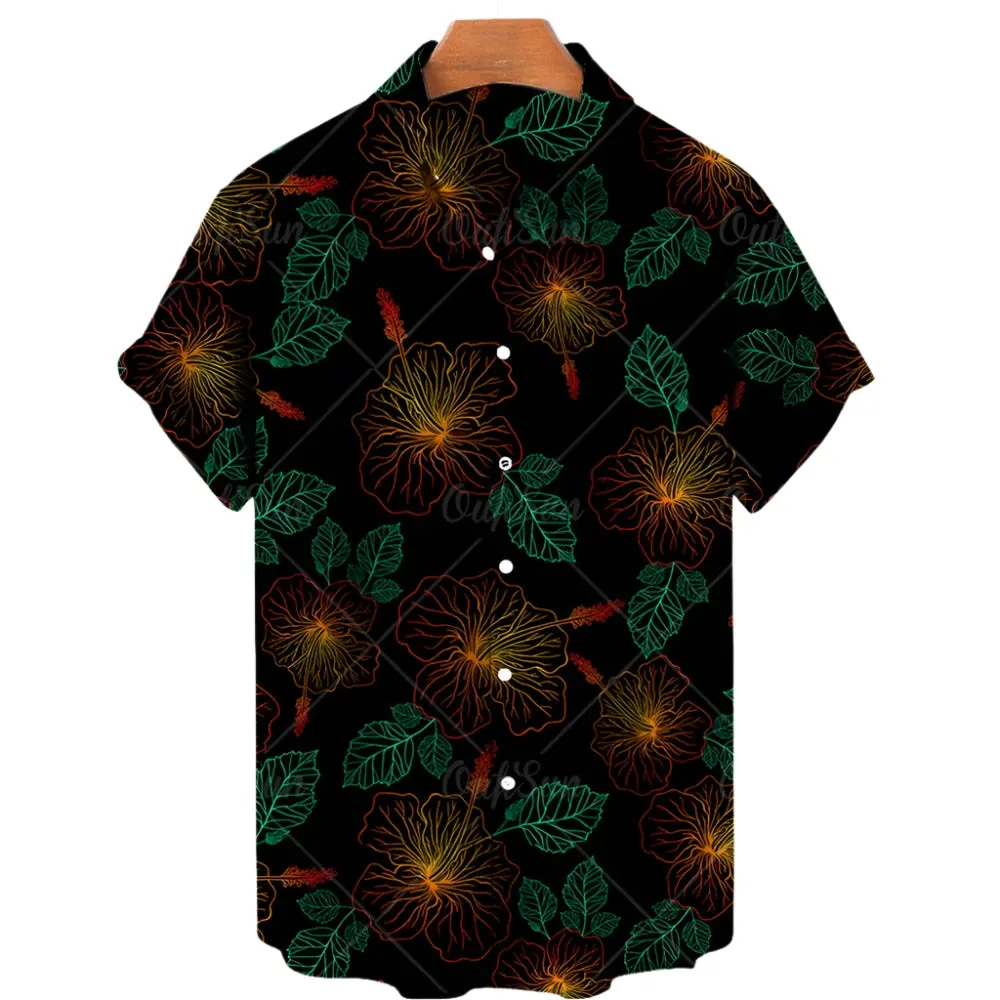 Men’s Floral 3D Printed Hawaiian Shirt – Stylish Flamingo Beach Blouse, Vacation Lapel Cuba Camisas Clothing