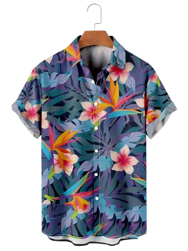 Men’s Floral 3D Printed Hawaiian Shirt – Stylish Flamingo Beach Blouse, Vacation Lapel Cuba Camisas Clothing