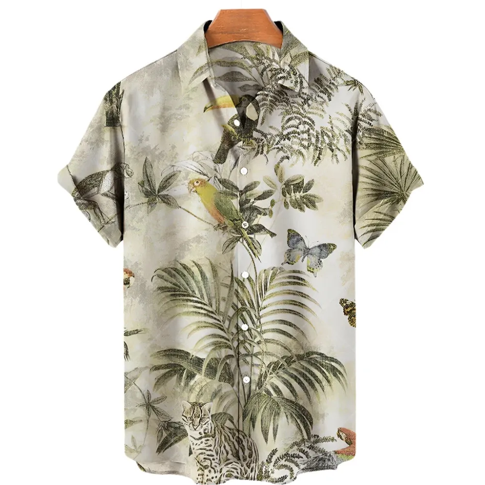 Men’s Floral 3D Printed Hawaiian Shirt – Stylish Flamingo Beach Blouse, Vacation Lapel Cuba Camisas Clothing