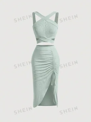 MOD Crisscross Cami Top & Drawstring Split Thigh Skirt