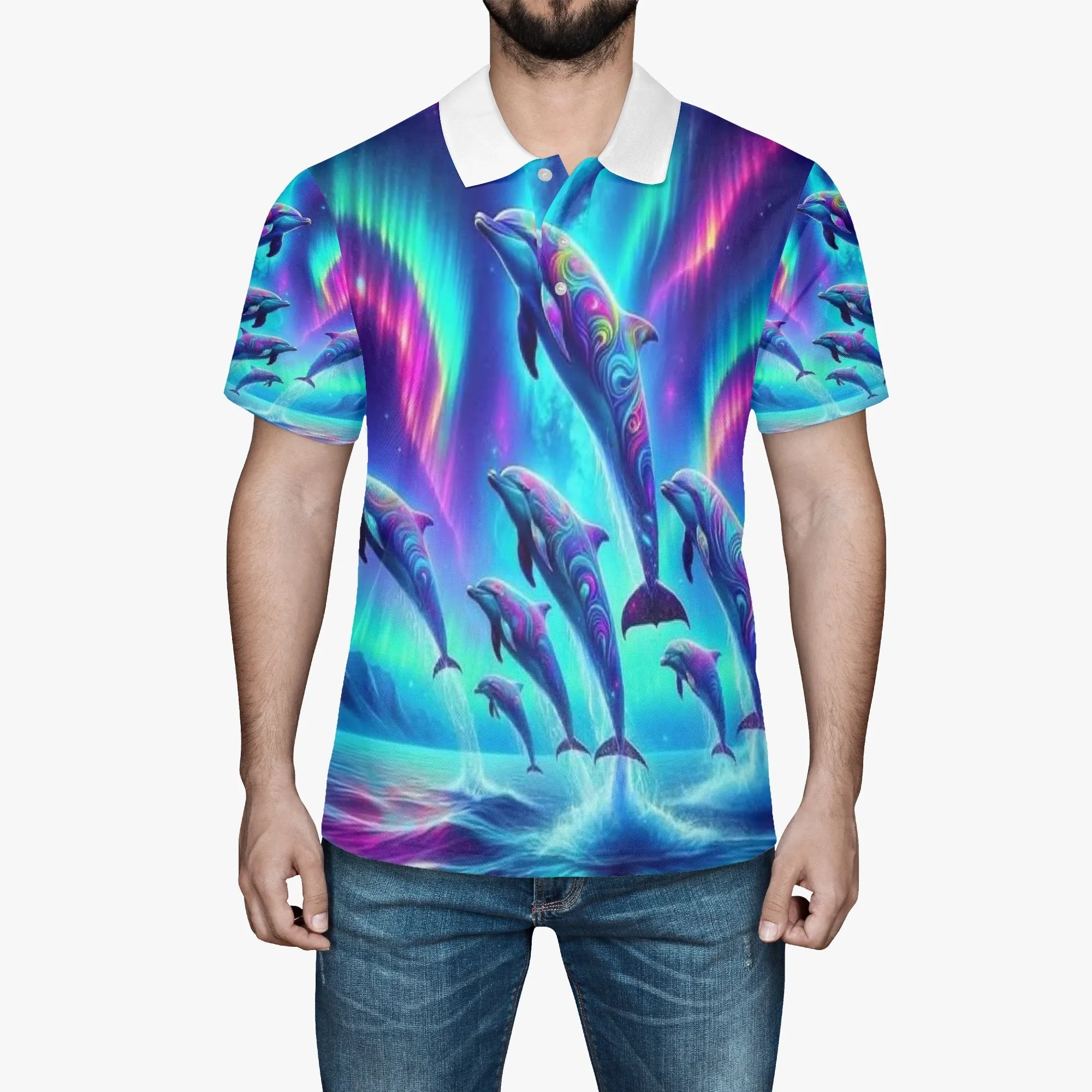 Northern lights Dolphins Polo Shirt