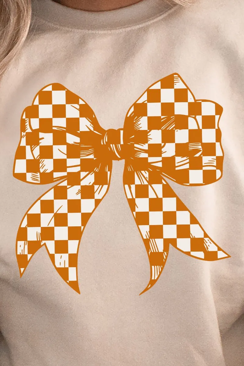 Orange Checkered Coquette Bow Heavy-weight Crew Sweatshirt
