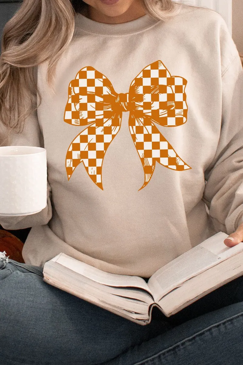 Orange Checkered Coquette Bow Heavy-weight Crew Sweatshirt
