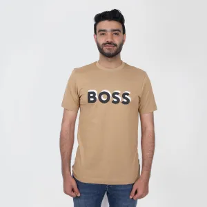 Original Brown HUGO BOSS T-shirt with 3D Logo (Regular Fit)