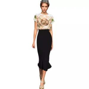 PENCIL SKIRT WITH RUFFLE HEM