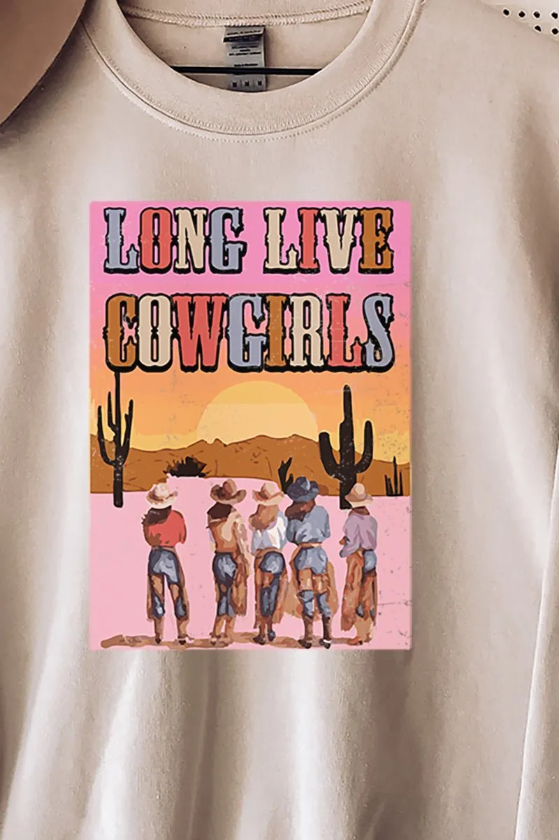 Pink Sunset Long Live Cowgirls Heavy-weight Crew Sweatshirt
