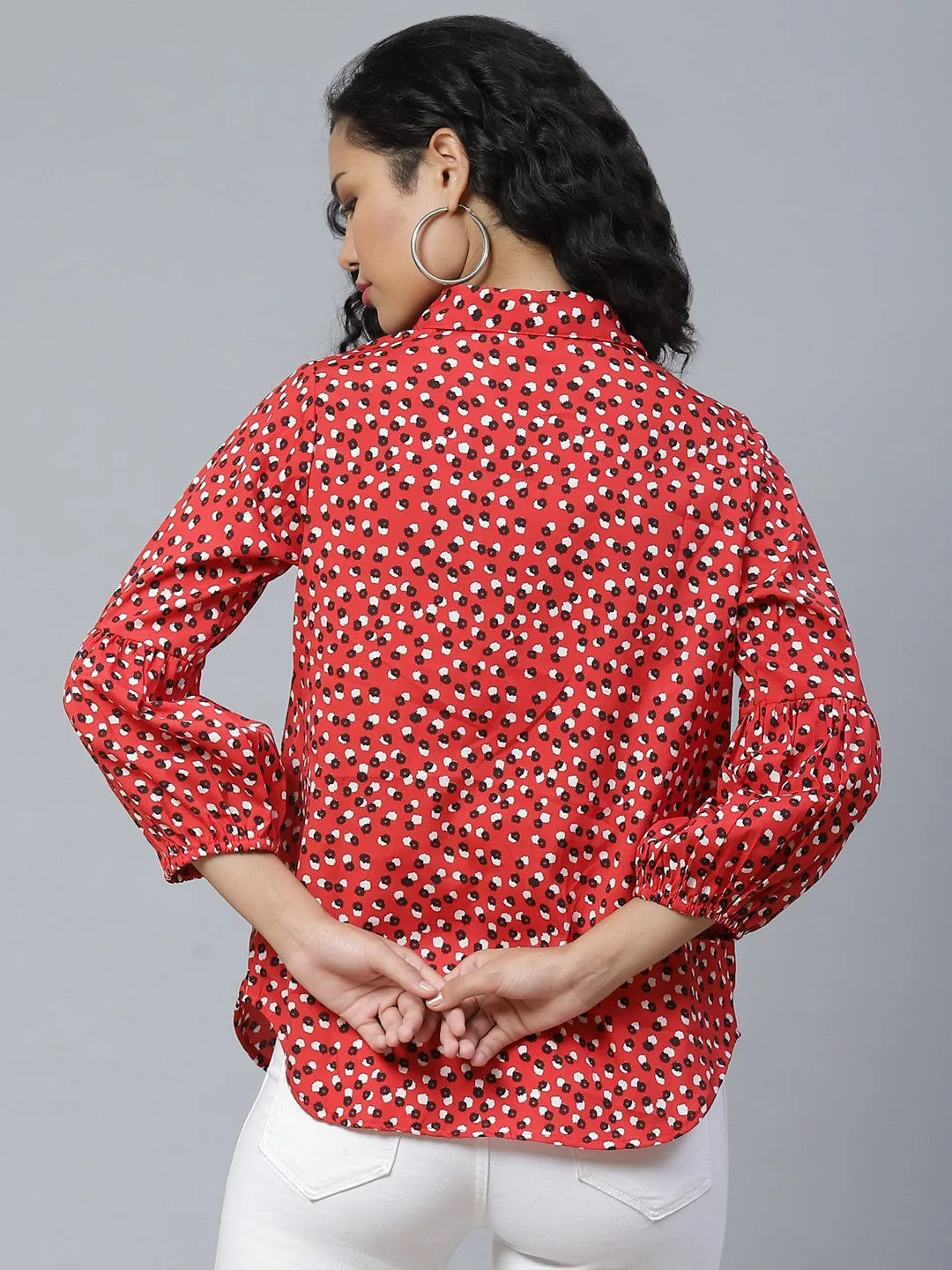 plusS Stunning Red and Black Printed Three-Quarter Sleeves Shirt