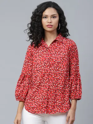 plusS Stunning Red and Black Printed Three-Quarter Sleeves Shirt