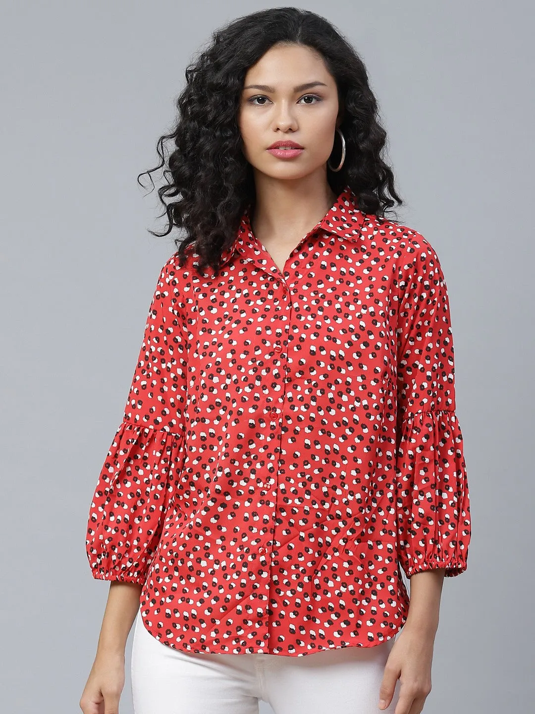 plusS Stunning Red and Black Printed Three-Quarter Sleeves Shirt