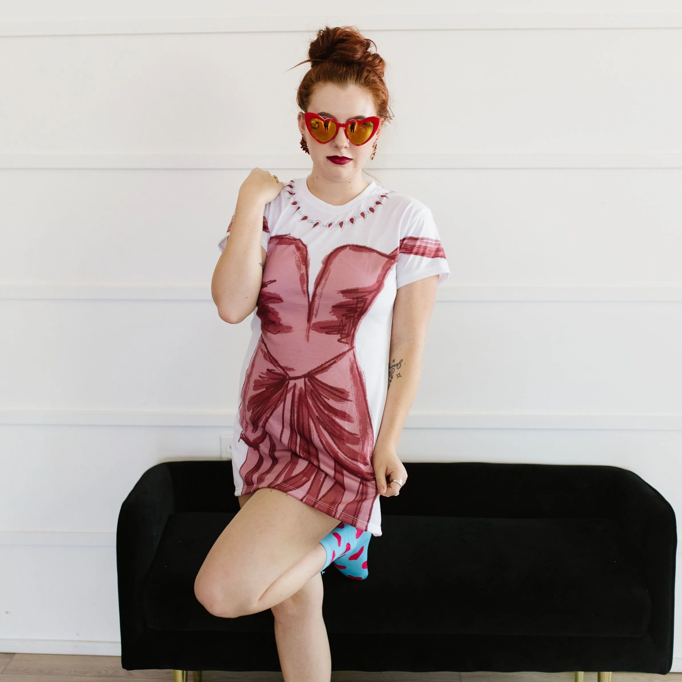Pretty Lady in Red T-Shirt Dress | Easy Costume, Fun Loungewear, Unique Gift