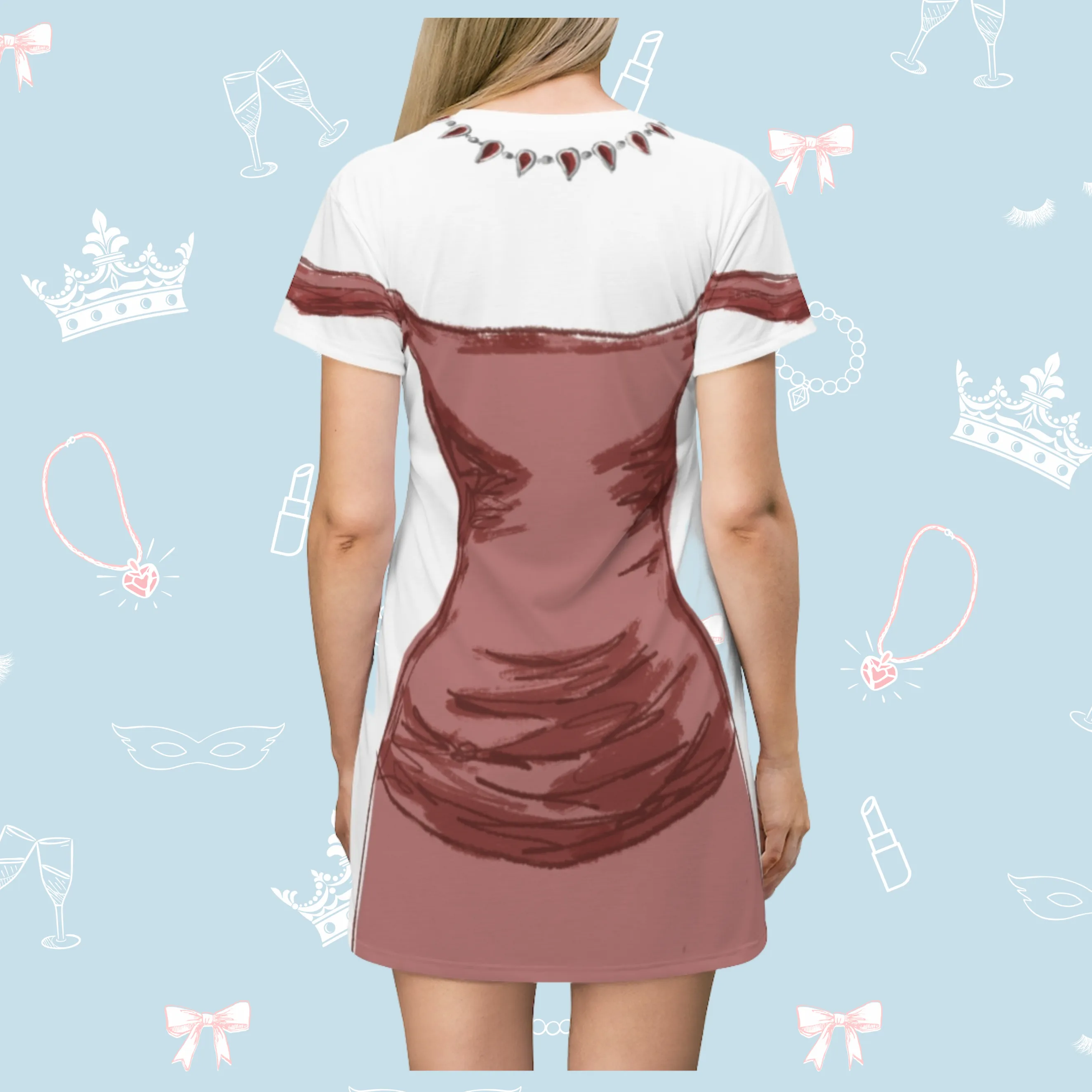 Pretty Lady in Red T-Shirt Dress | Easy Costume, Fun Loungewear, Unique Gift