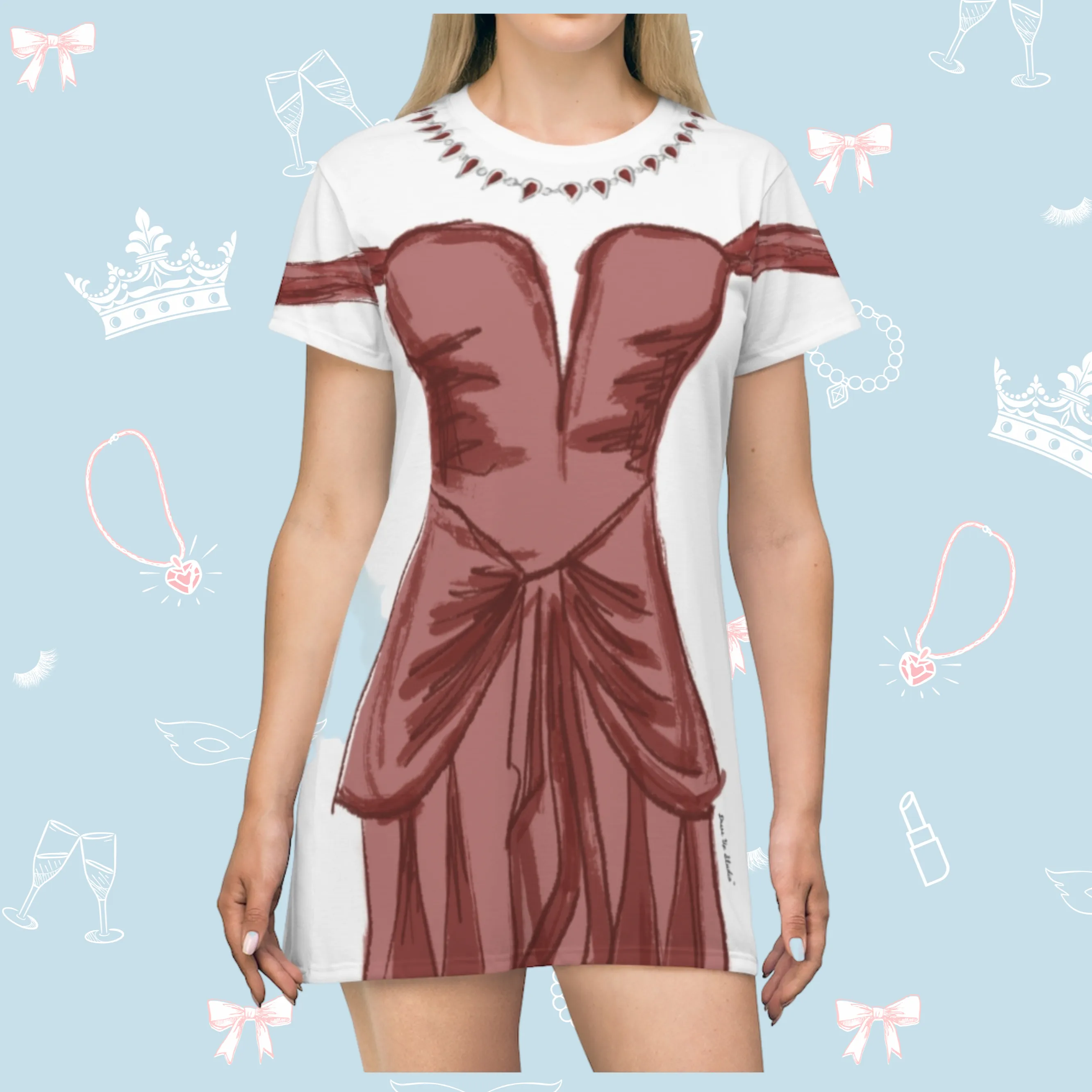Pretty Lady in Red T-Shirt Dress | Easy Costume, Fun Loungewear, Unique Gift