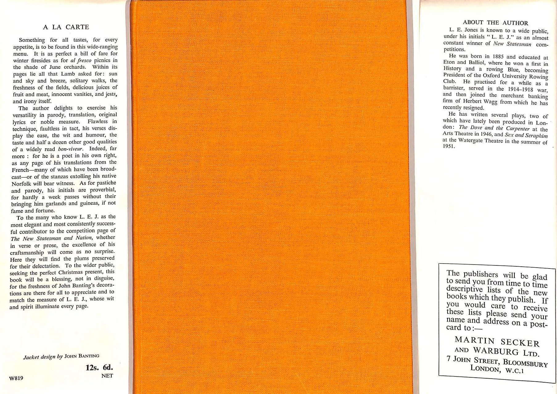 "A La Carte" 1951 JONES, L.E.