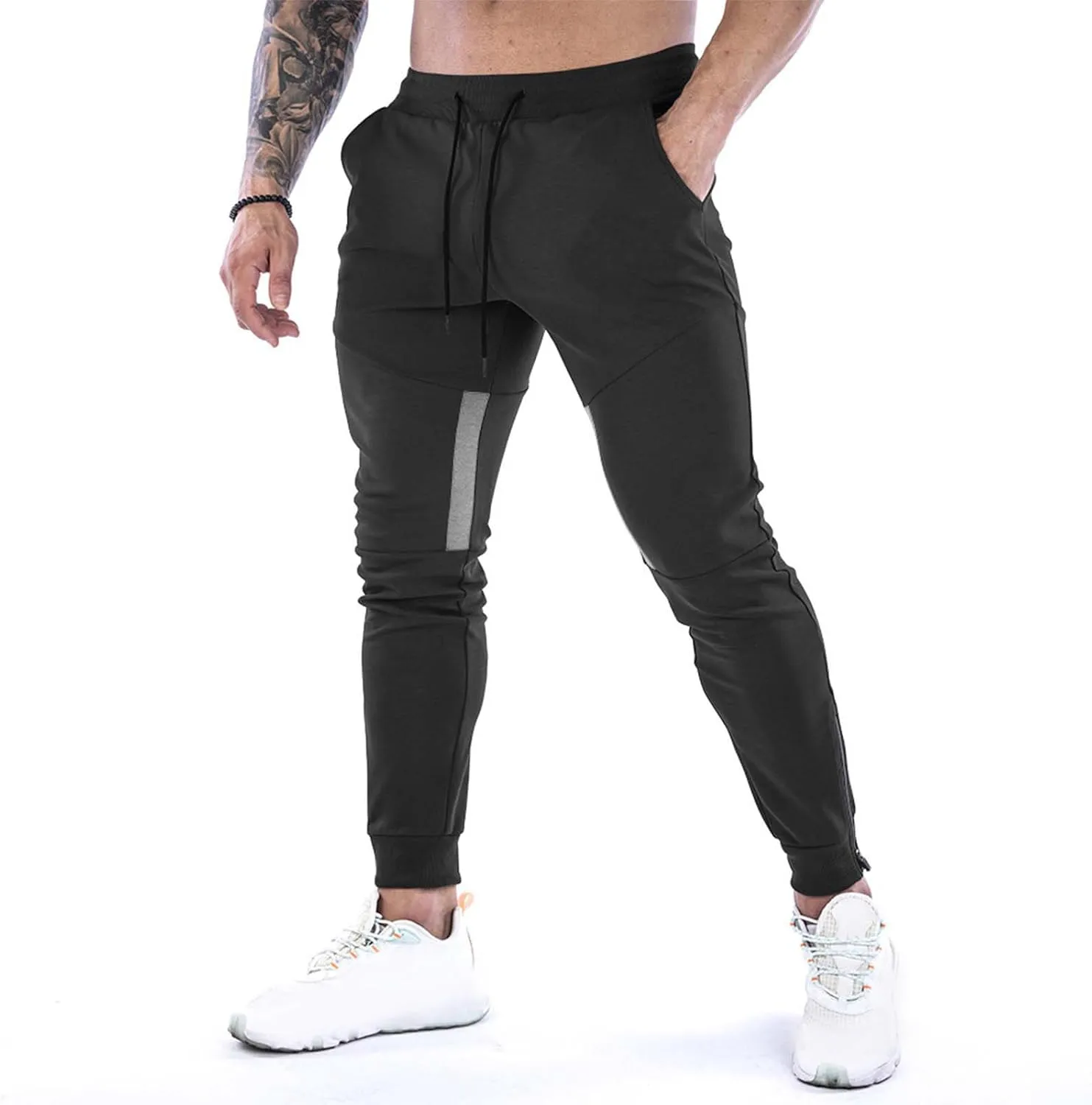 QWENTMTNTY Men's Slim Fit Joggers Sweatpants Casual Stretch Elastic Waist Pants Comfy Cotton Lightweight Gym Workout Pants