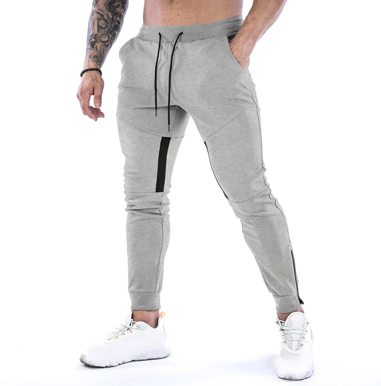 QWENTMTNTY Men's Slim Fit Joggers Sweatpants Casual Stretch Elastic Waist Pants Comfy Cotton Lightweight Gym Workout Pants