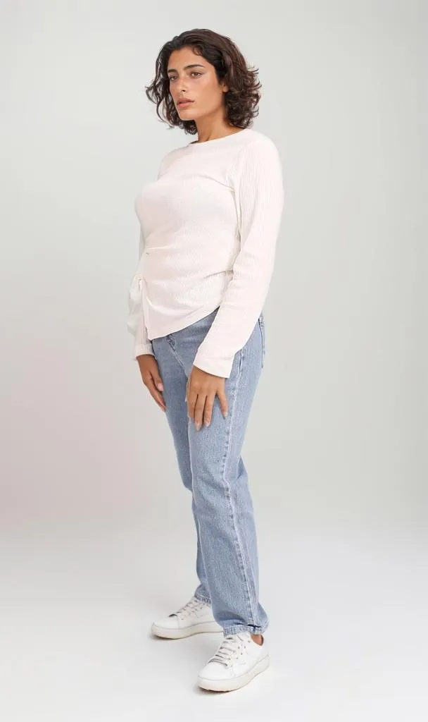 R205491 -Wayvile Long Sleeve Basic Top - Cream