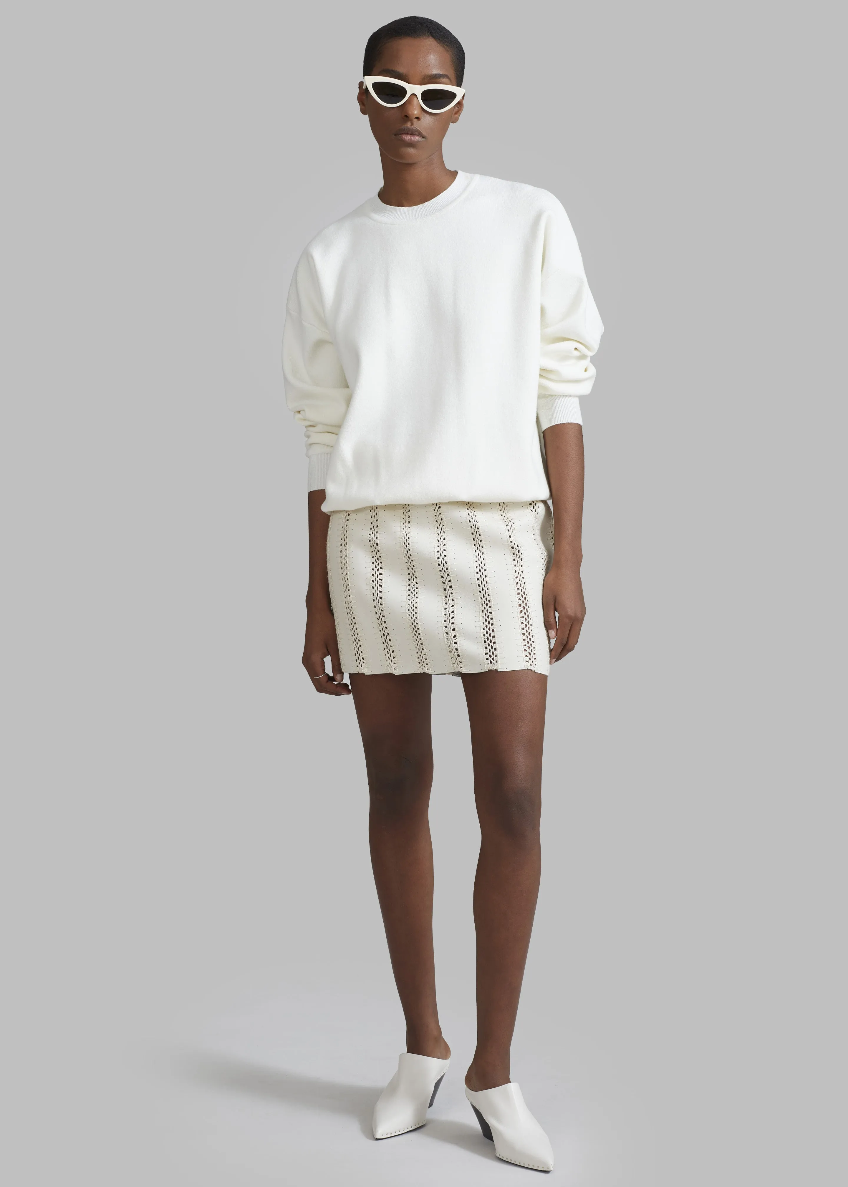 REMAIN Leather Crochet Mini Skirt - Egret