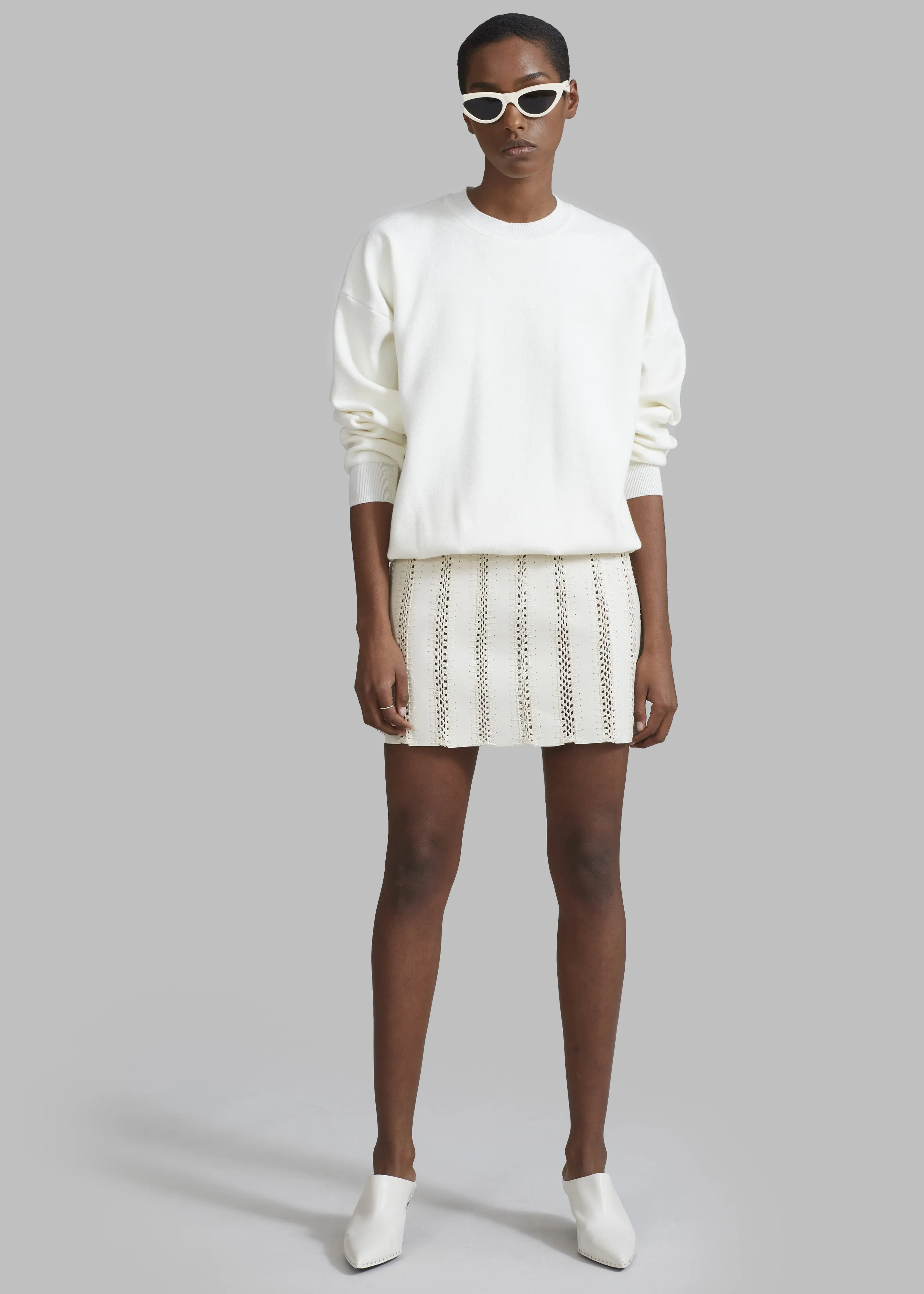REMAIN Leather Crochet Mini Skirt - Egret