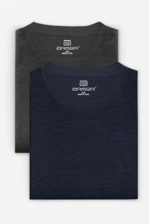 Round Neck - Charcoal Melange and Navy Blue Solid T-Shirt Pack Of 2 Combo For Men | Ariser