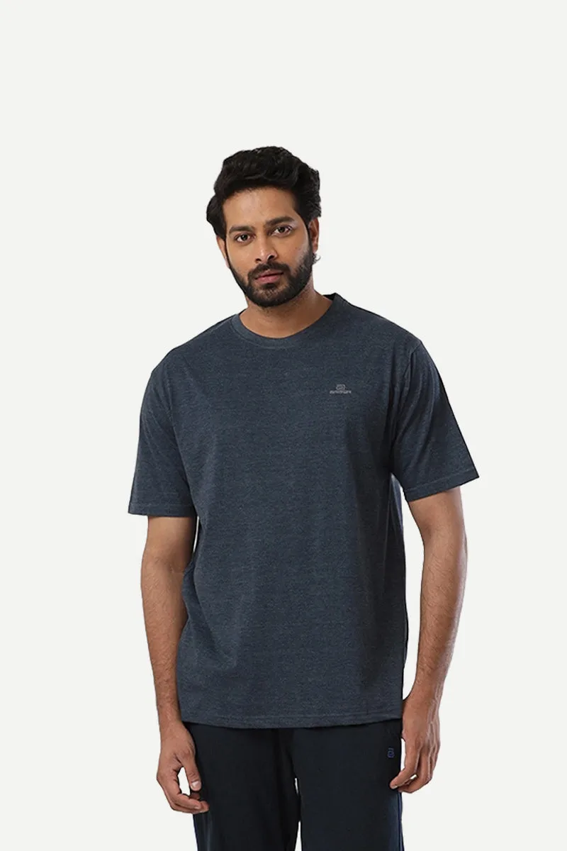 Round Neck - Charcoal Melange and Navy Melange Solid T-Shirt Pack Of 2 Combo For Men | Ariser