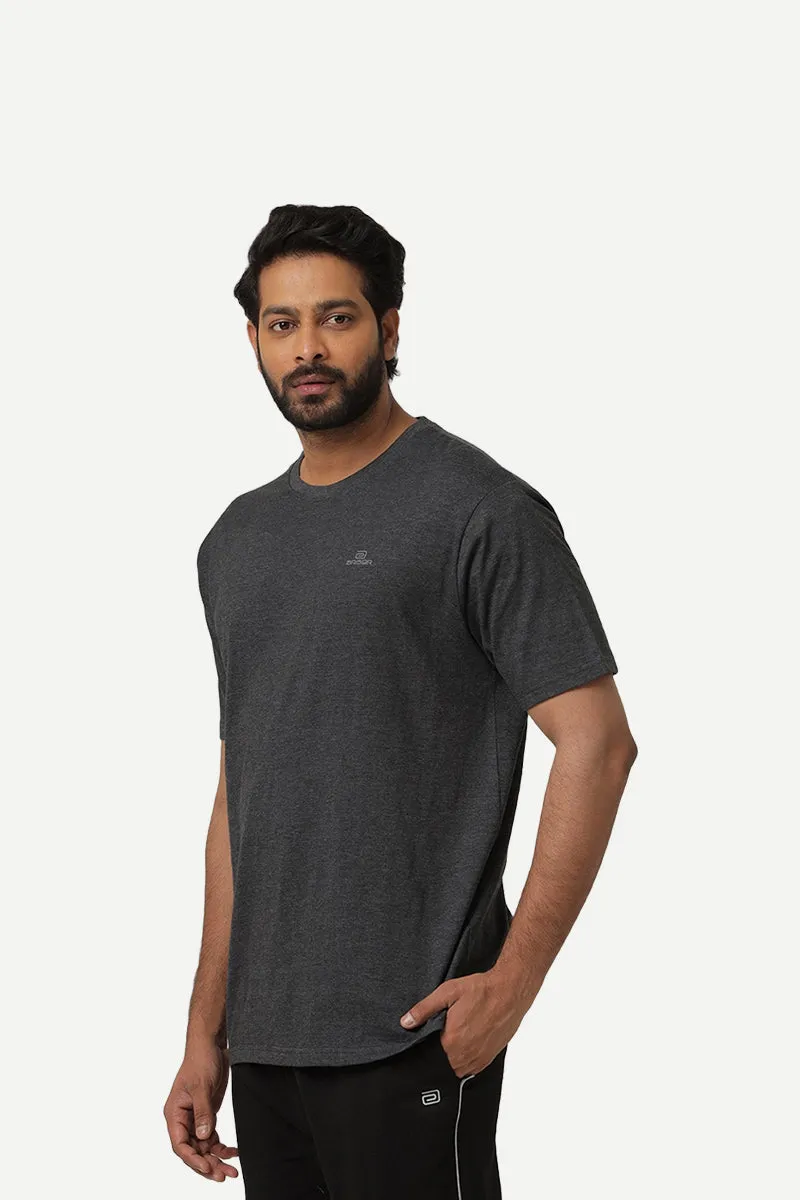 Round Neck - Charcoal Melange and Navy Melange Solid T-Shirt Pack Of 2 Combo For Men | Ariser