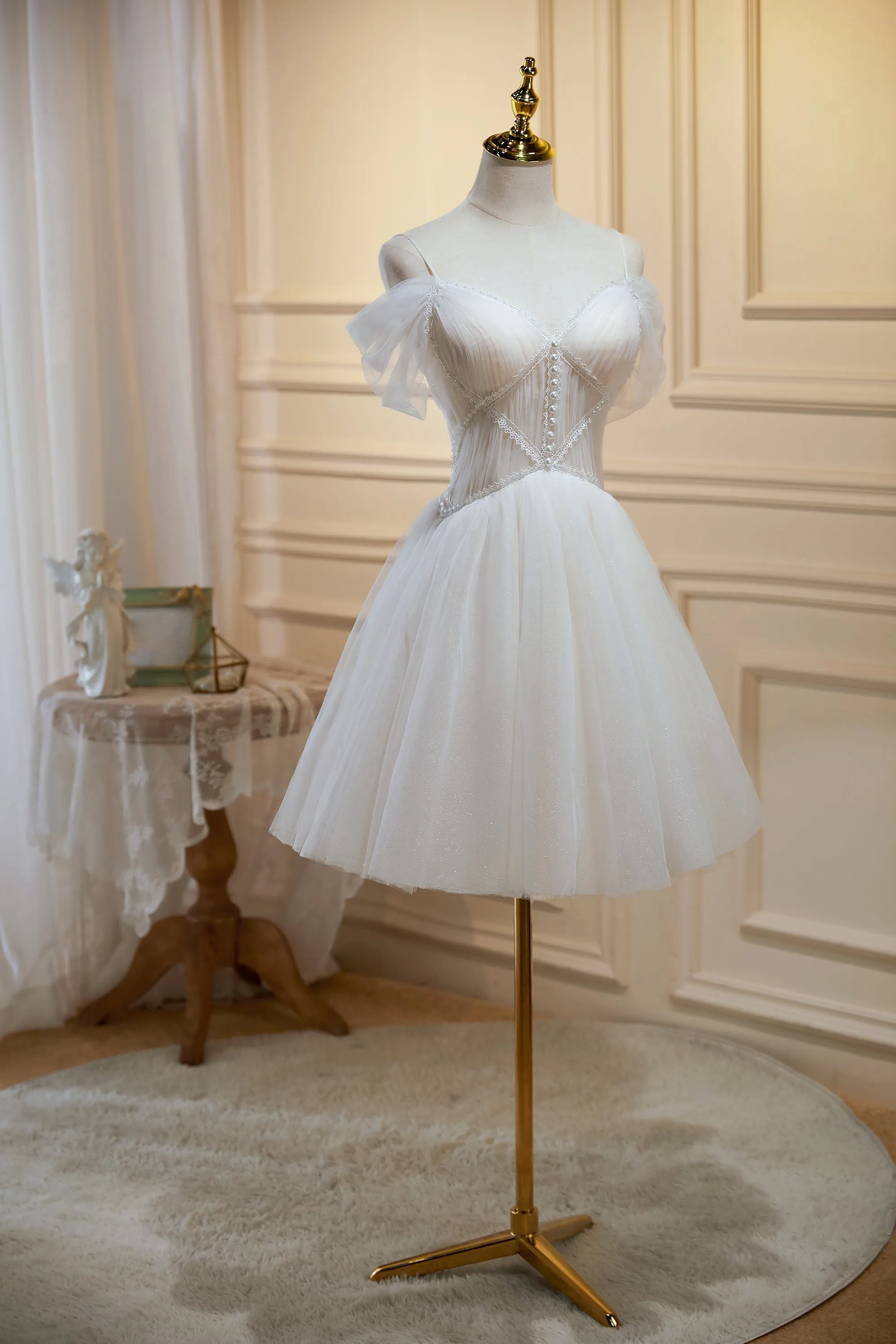 Sama |Ivory A-line V Neck Tulle Homecoming Dresses