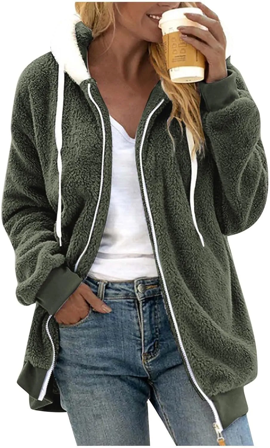 SGASY Women's Fleece Jackets & Coats 2024 Fall Long Sleeve Lightweight Knit Sweater Open Front Cardigans Outwear Coat