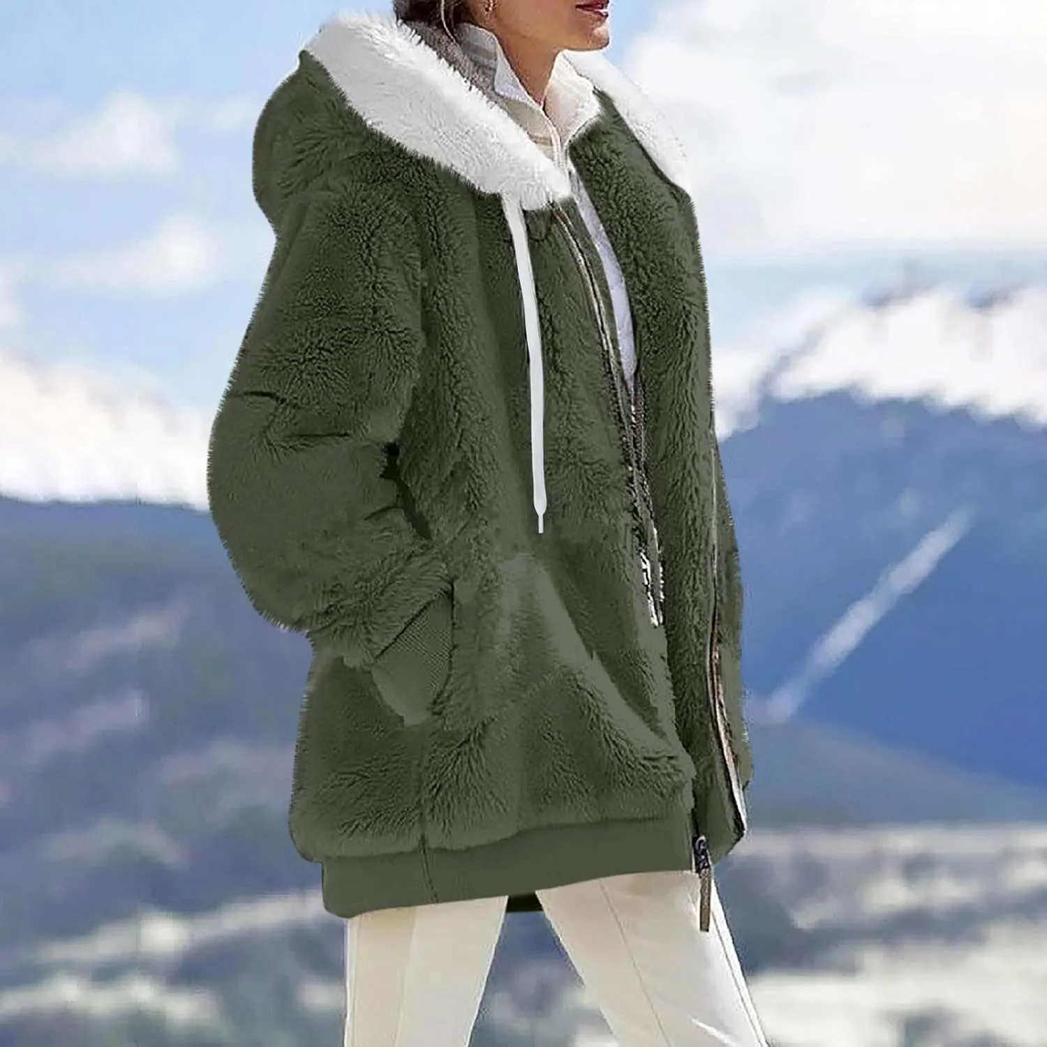 SGASY Women's Fleece Jackets & Coats 2024 Fall Long Sleeve Lightweight Knit Sweater Open Front Cardigans Outwear Coat