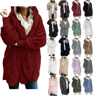 SGASY Women's Fleece Jackets & Coats 2024 Fall Long Sleeve Lightweight Knit Sweater Open Front Cardigans Outwear Coat