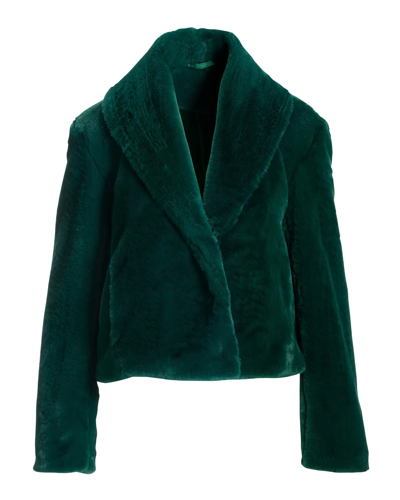 Shawl Collar Versatile Faux Fur Chubby Deep Emerald