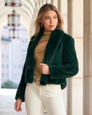 Shawl Collar Versatile Faux Fur Chubby Deep Emerald