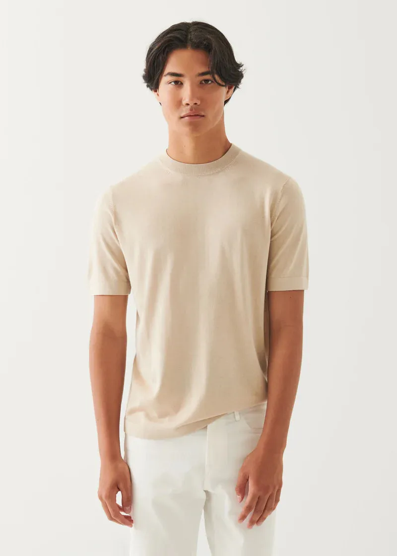 Silk Cashmere Blend Short Sleeve Crewneck - Sandstone