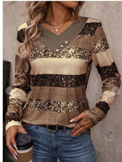 Simple and Stylish V-neck Long Sleeve