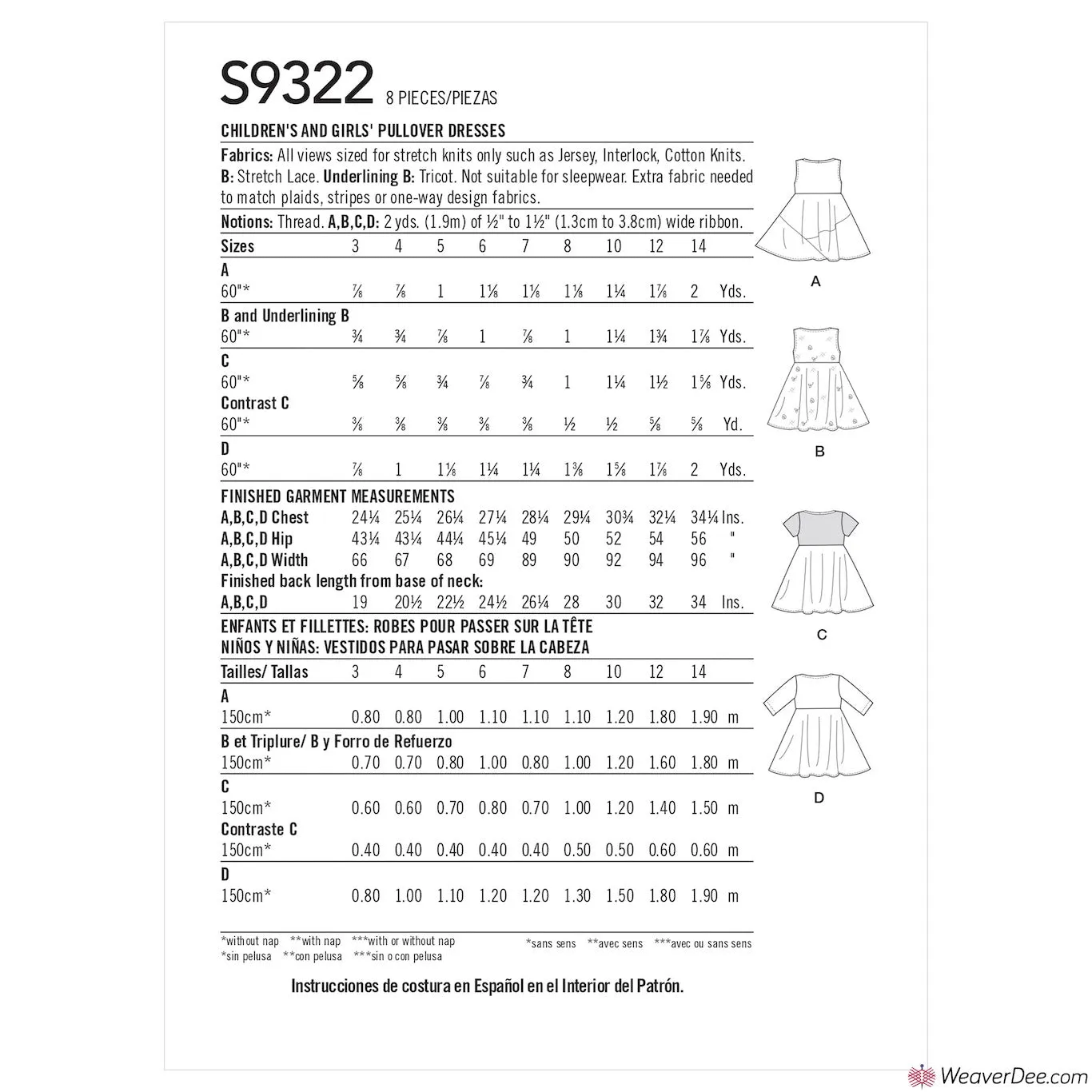 Simplicity Pattern S9322 Children's & Girls' Pullover Dresses