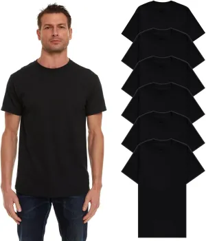 SOCKS'NBULK 6 Pack Mens Cotton Crew Neck Short Sleeve Casual T-Shirts Black Lightweight Bulk (Black, 4X-Large)