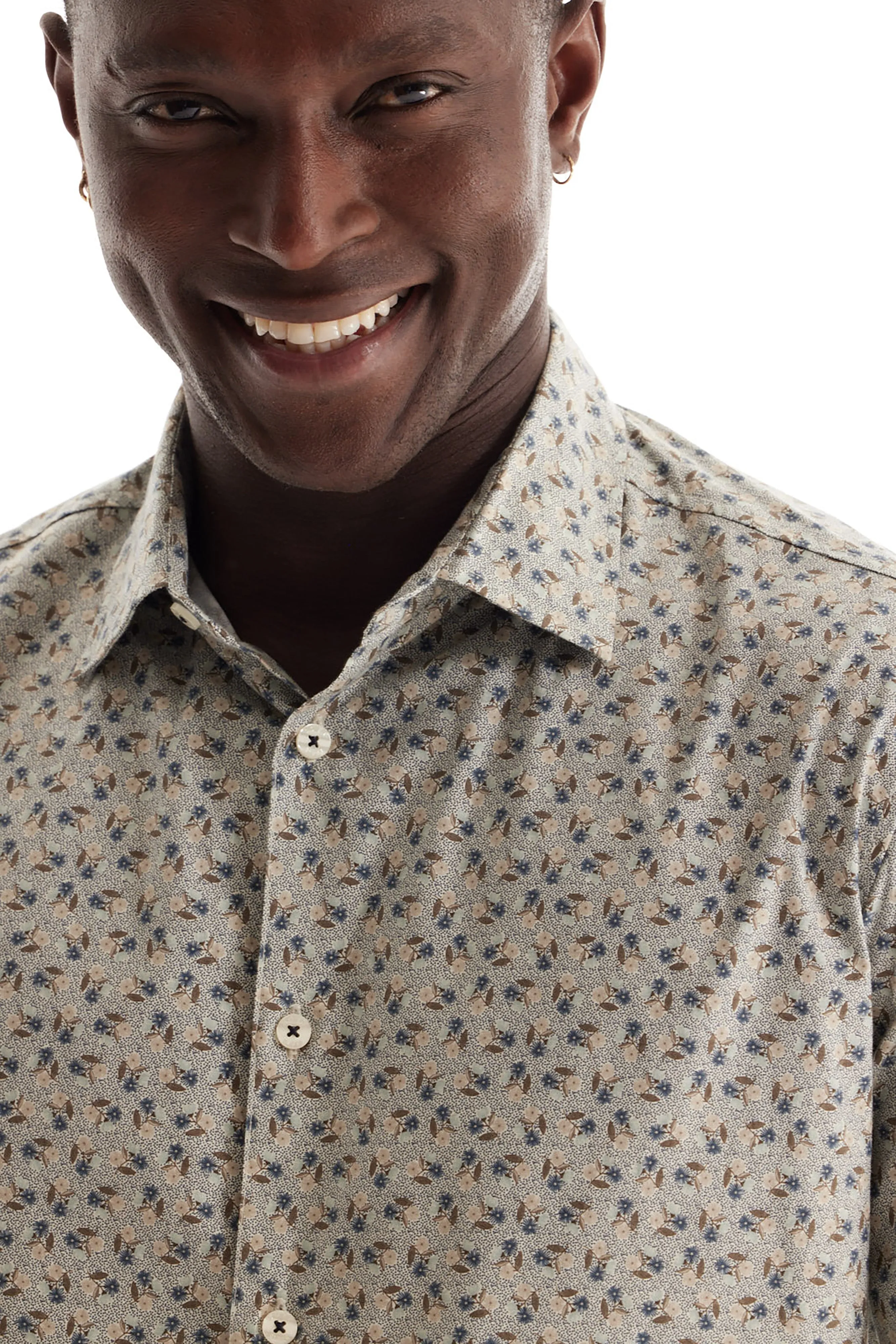 Soft Cloth Point Collar Shirt in Italian Woven Fabric - Navy Flower Dot