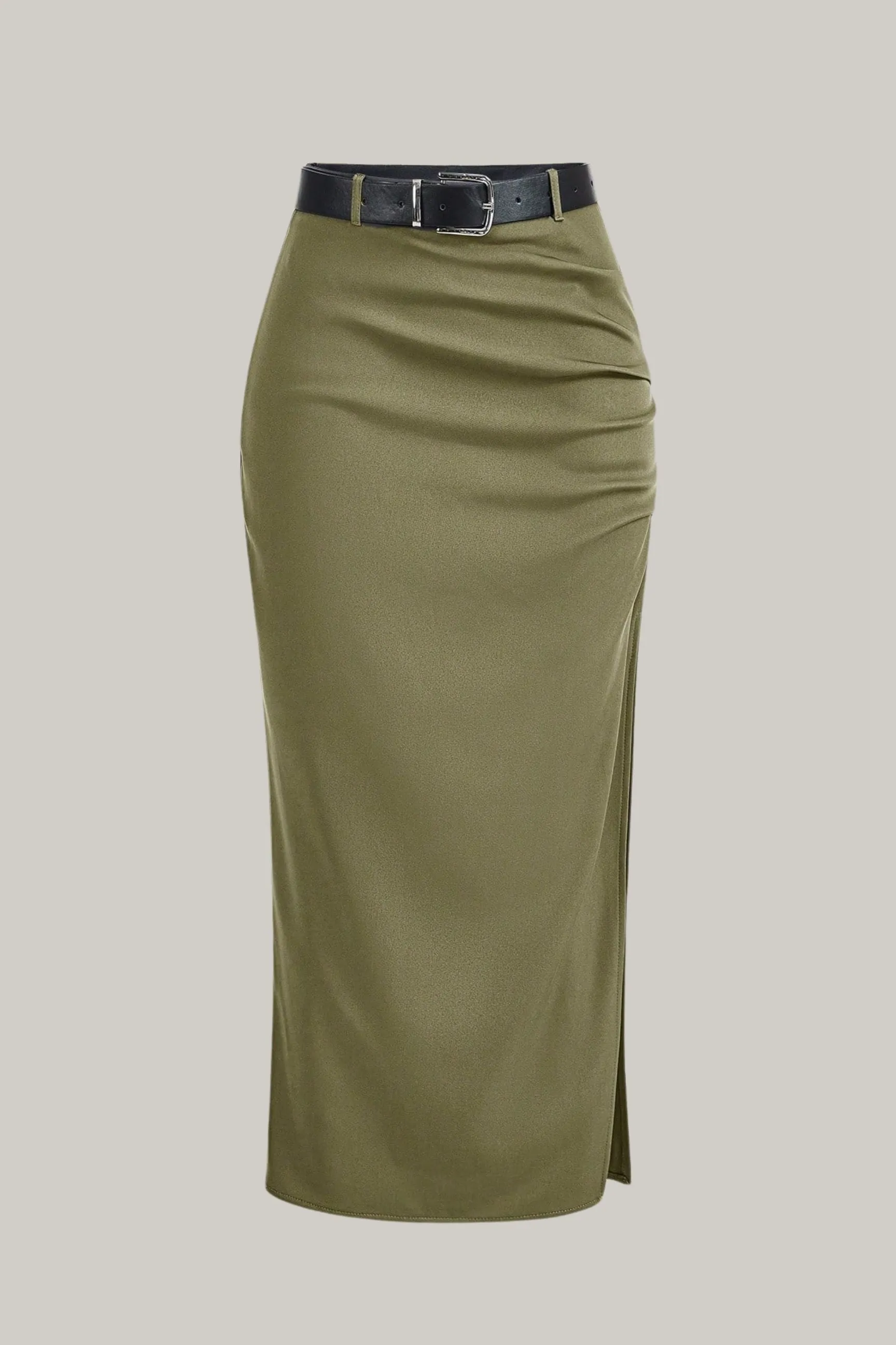 Split Thigh Belted Ruched Skirt