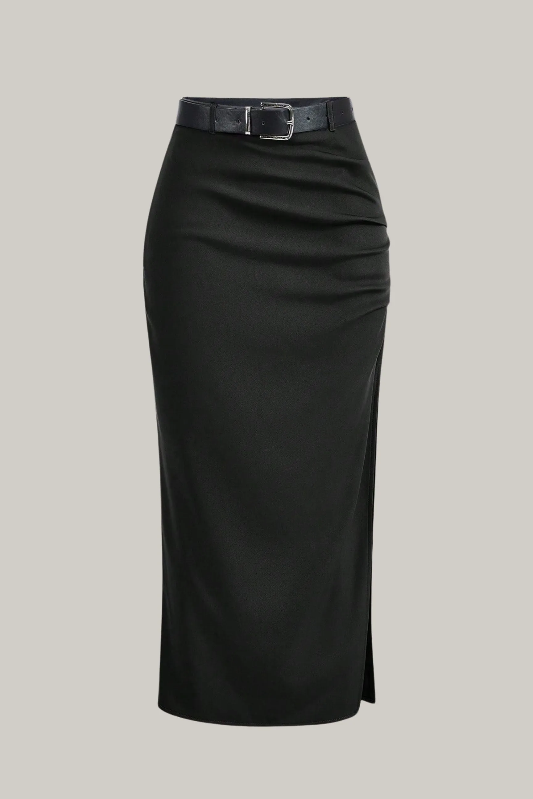 Split Thigh Belted Ruched Skirt