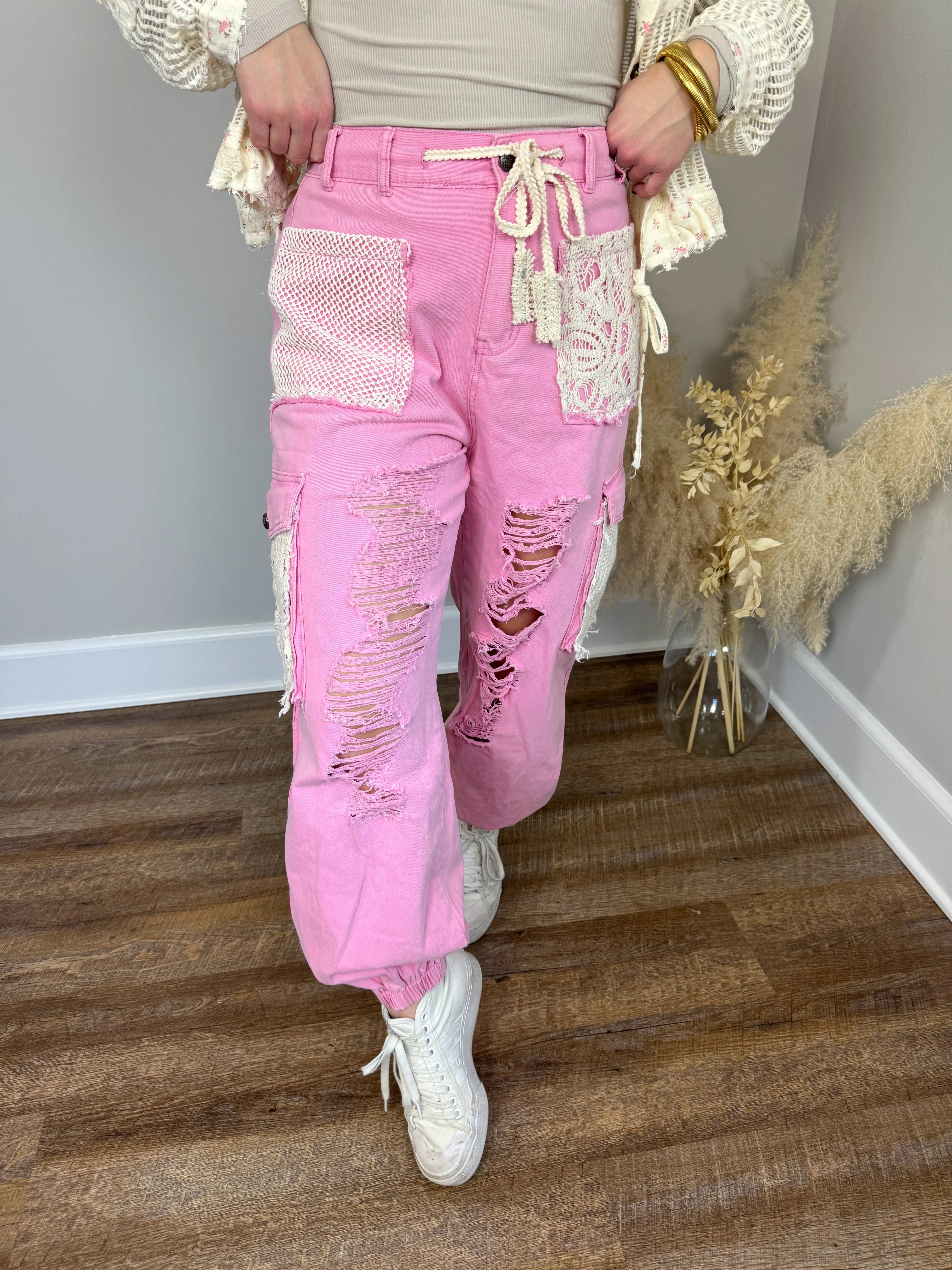 Thunder Distressed Joggers | Pink