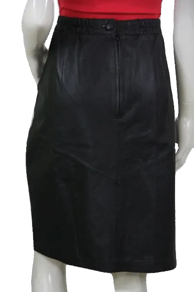 Venezia 80's Black Leather Skirt Size H-6 SKU 000104