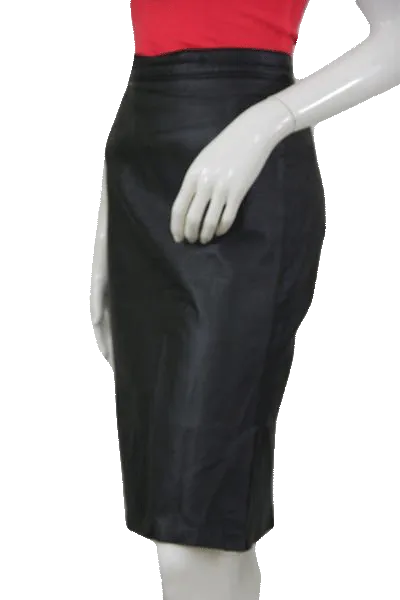 Venezia 80's Black Leather Skirt Size H-6 SKU 000104