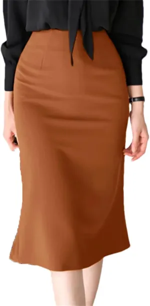 Women Bodycon Skirts Work Pencil Skirt High Waist Solid Knee-Length Skirt