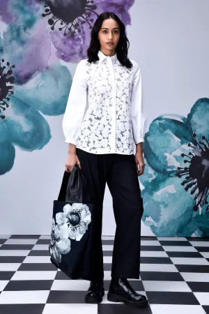 Women Cutout Embroidery Relax Fit Shirt- White